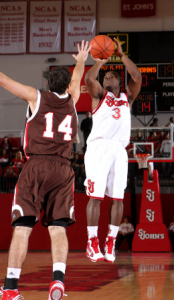 Malik Boothe shoots from the top of the key. Image Courtesy of RedStormSports
